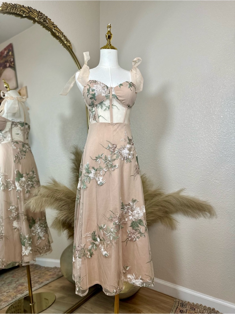Lulus Fairytale Days Mesh Floral Embroidered bustier midi dress - Picture 4 of 4